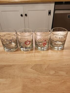 Patriotic Script Whiskey Glasses - Clear Glass with Black & Red Accents